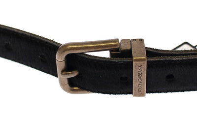 Black Fur Leather Logo Belt