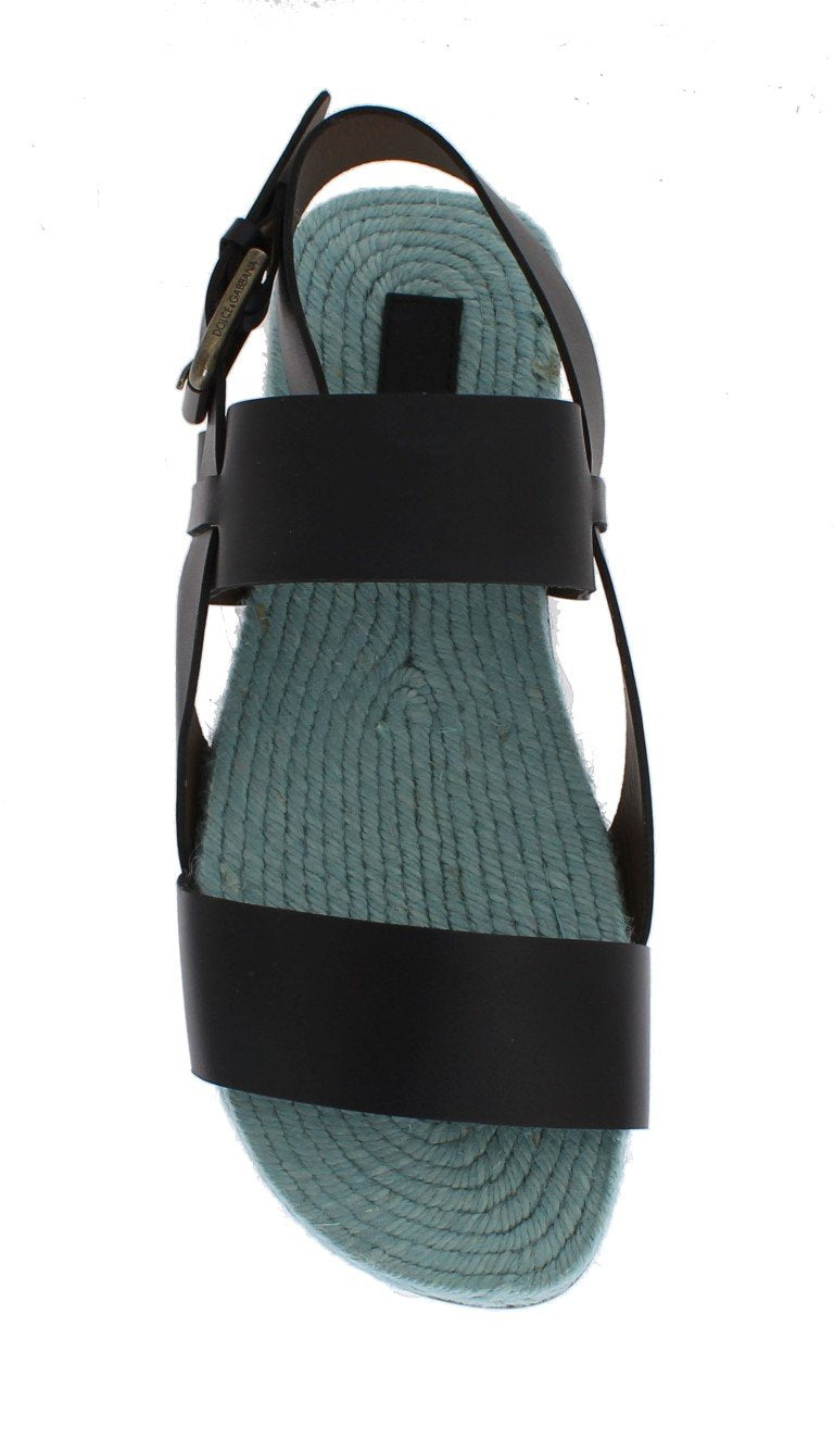 Blue Leather Strap Slides Sandals