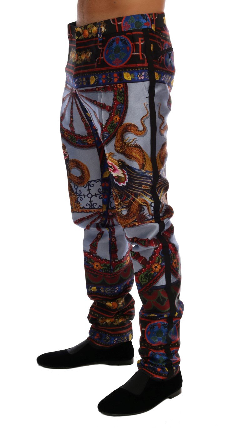 Sicilian Chinoiserie Print Silk Formal Pants