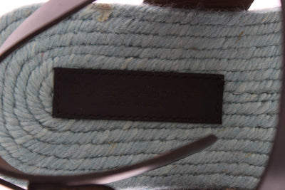 Blue Leather Strap Slides Sandals