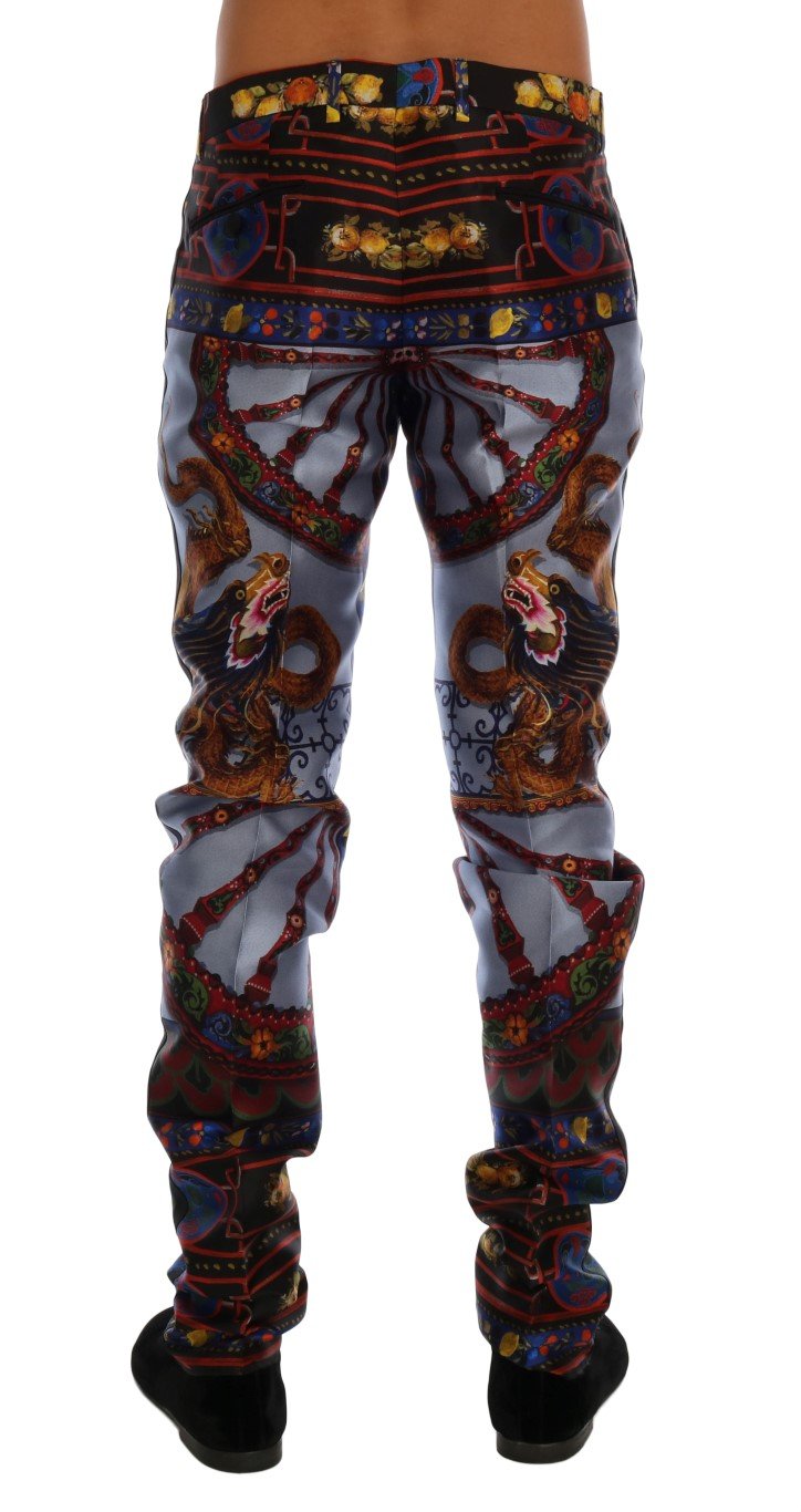 Sicilian Chinoiserie Print Silk Formal Pants