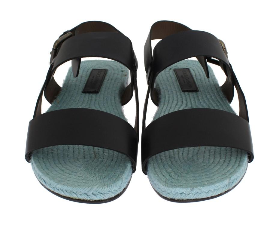 Blue Leather Strap Slides Sandals