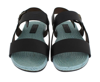 Blue Leather Strap Slides Sandals