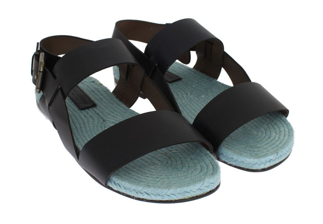 Blue Leather Strap Slides Sandals