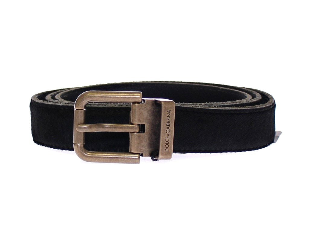 Black Fur Leather Logo Belt