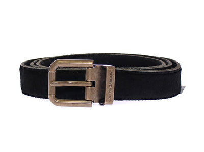 Black Fur Leather Logo Belt