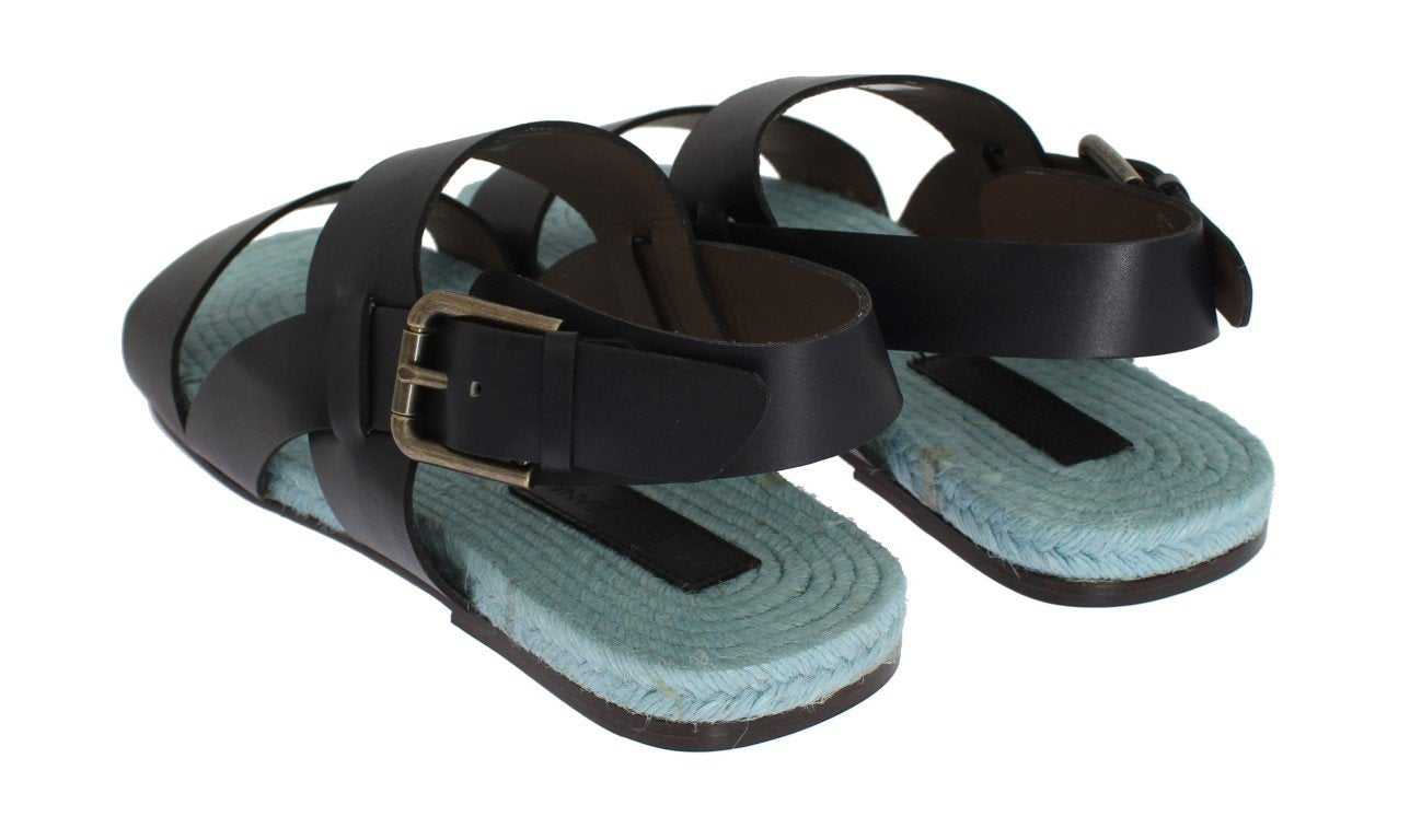 Blue Leather Strap Slides Sandals