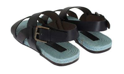 Blue Leather Strap Slides Sandals