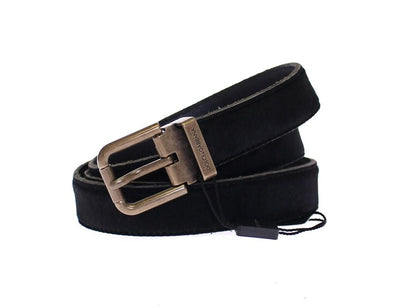 Black Fur Leather Logo Belt