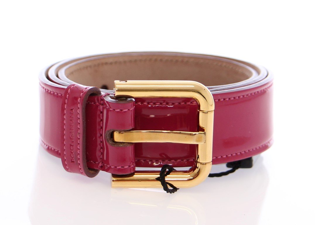 Pink Leather Gold Logo Belt