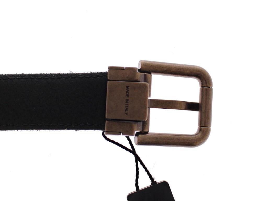 Black Fur Leather Logo Belt