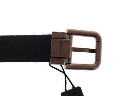 Black Fur Leather Logo Belt