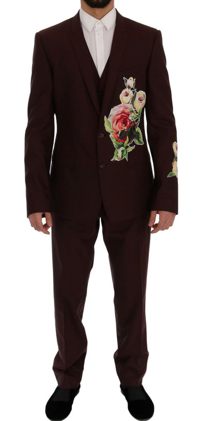 Bordeaux Wool 3 Piece GOLD Floral Suit