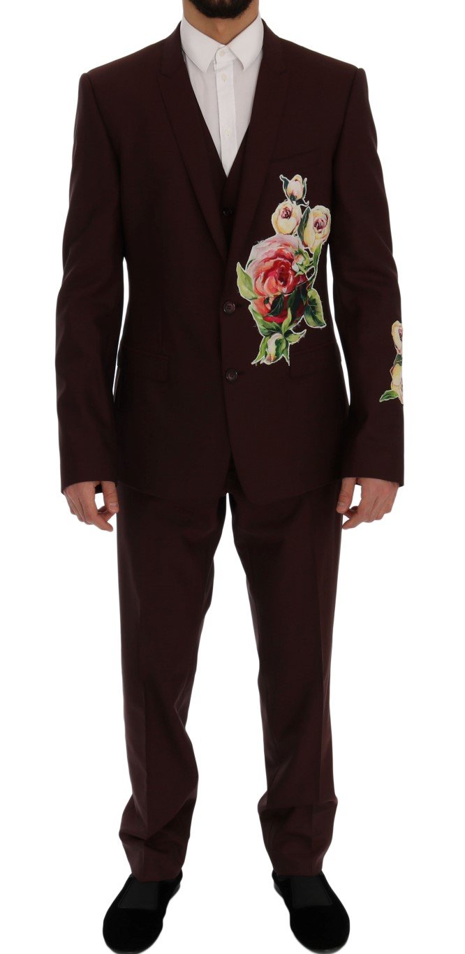 Bordeaux Wool 3 Piece GOLD Floral Suit