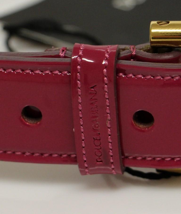 Pink Leather Gold Logo Belt