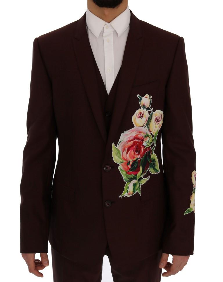 Bordeaux Wool 3 Piece GOLD Floral Suit