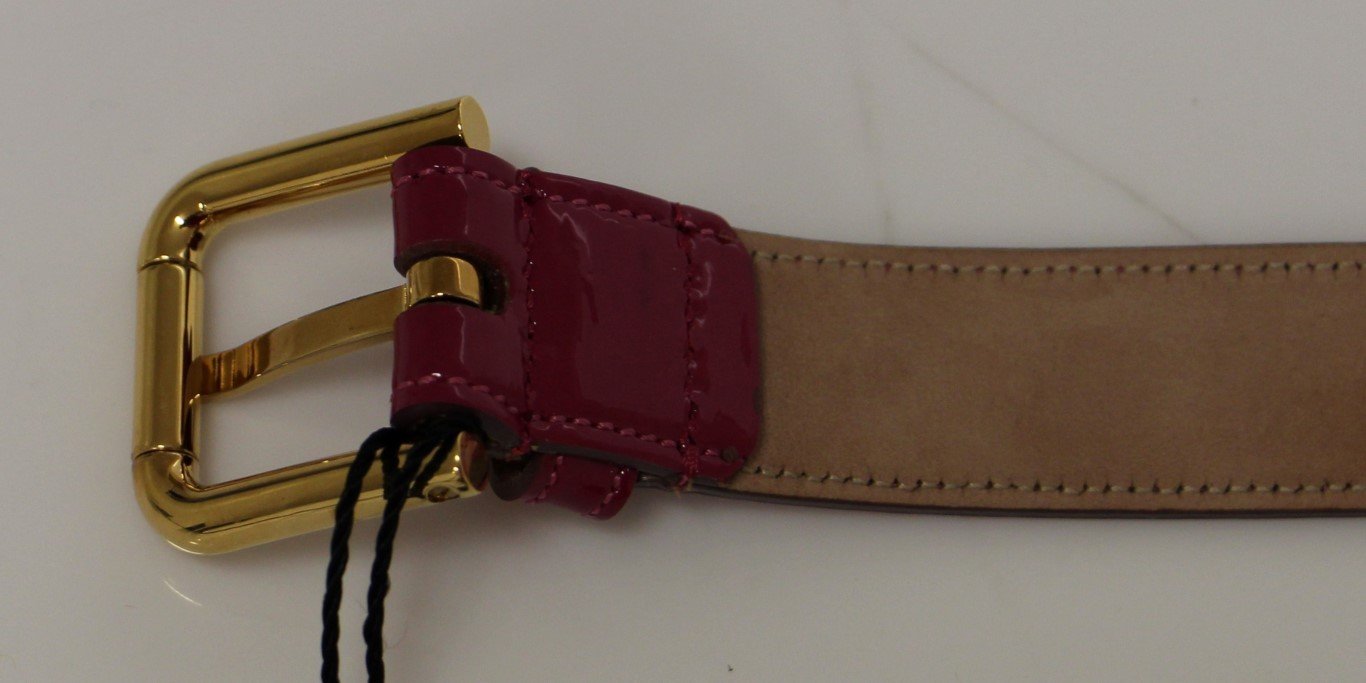 Pink Leather Gold Logo Belt