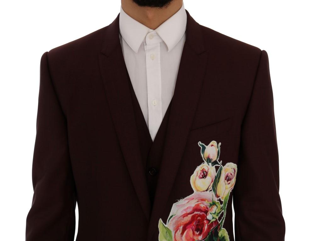 Bordeaux Wool 3 Piece GOLD Floral Suit