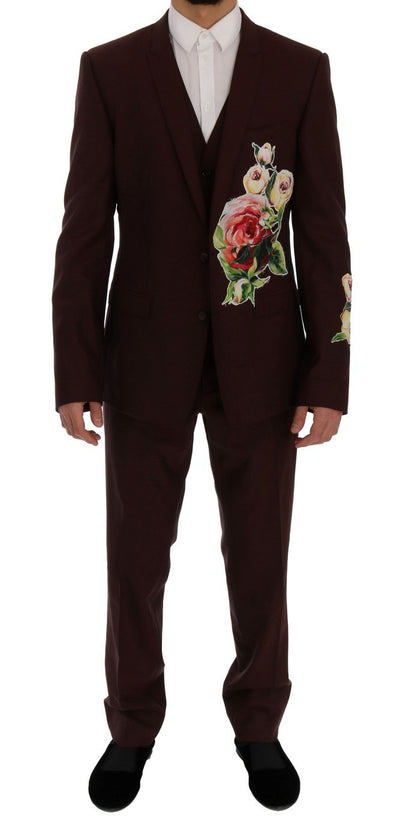Bordeaux Wool 3 Piece GOLD Floral Suit