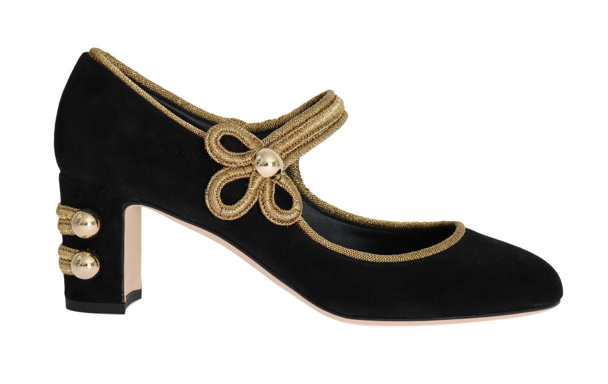 Black Gold Mary Janes Suede Pumps