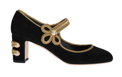 Black Gold Mary Janes Suede Pumps