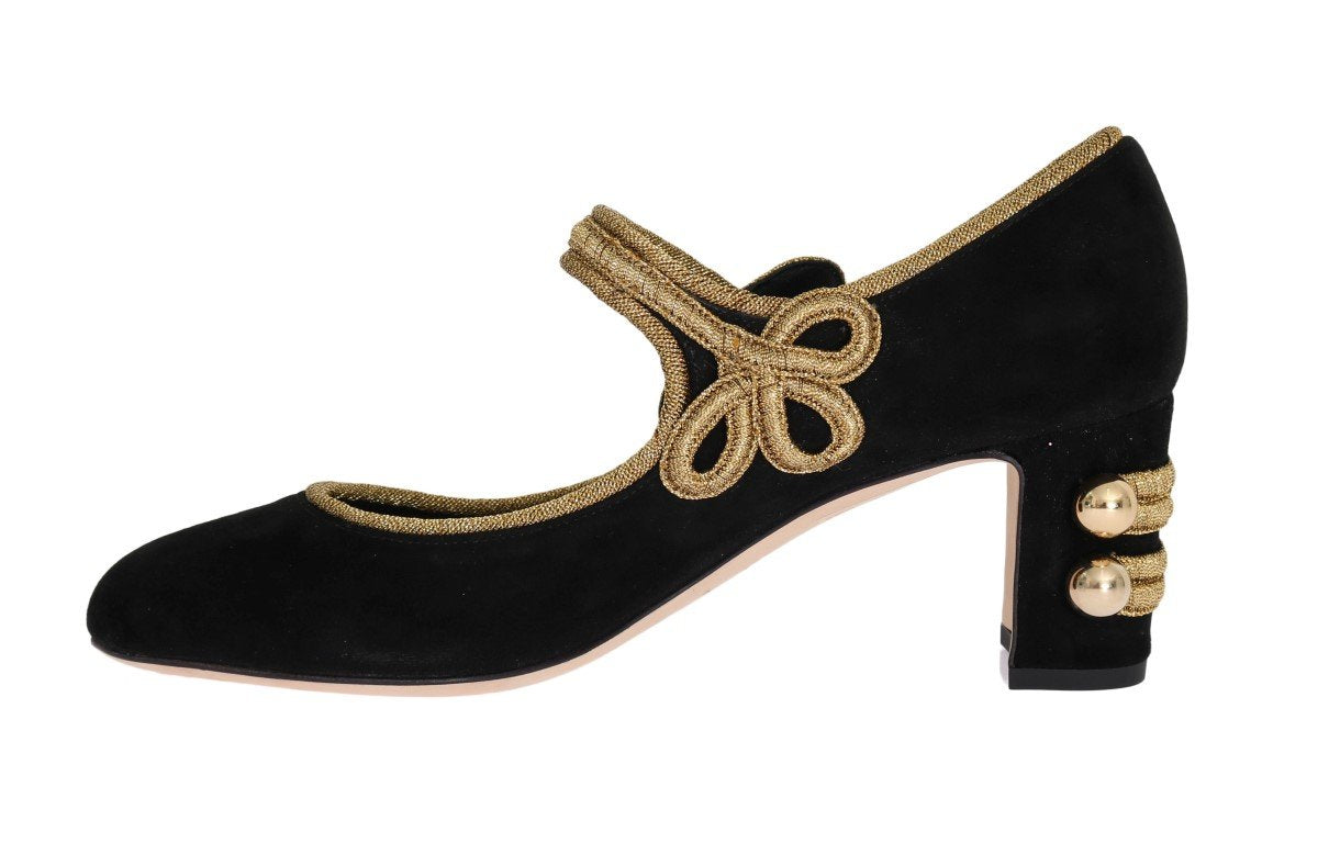 Black Gold Mary Janes Suede Pumps