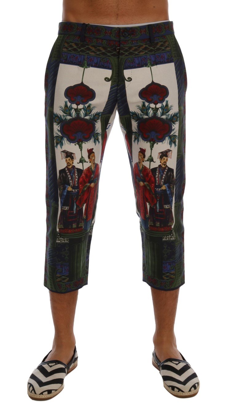 Chinoiserie Print 3/4 Linen Shorts