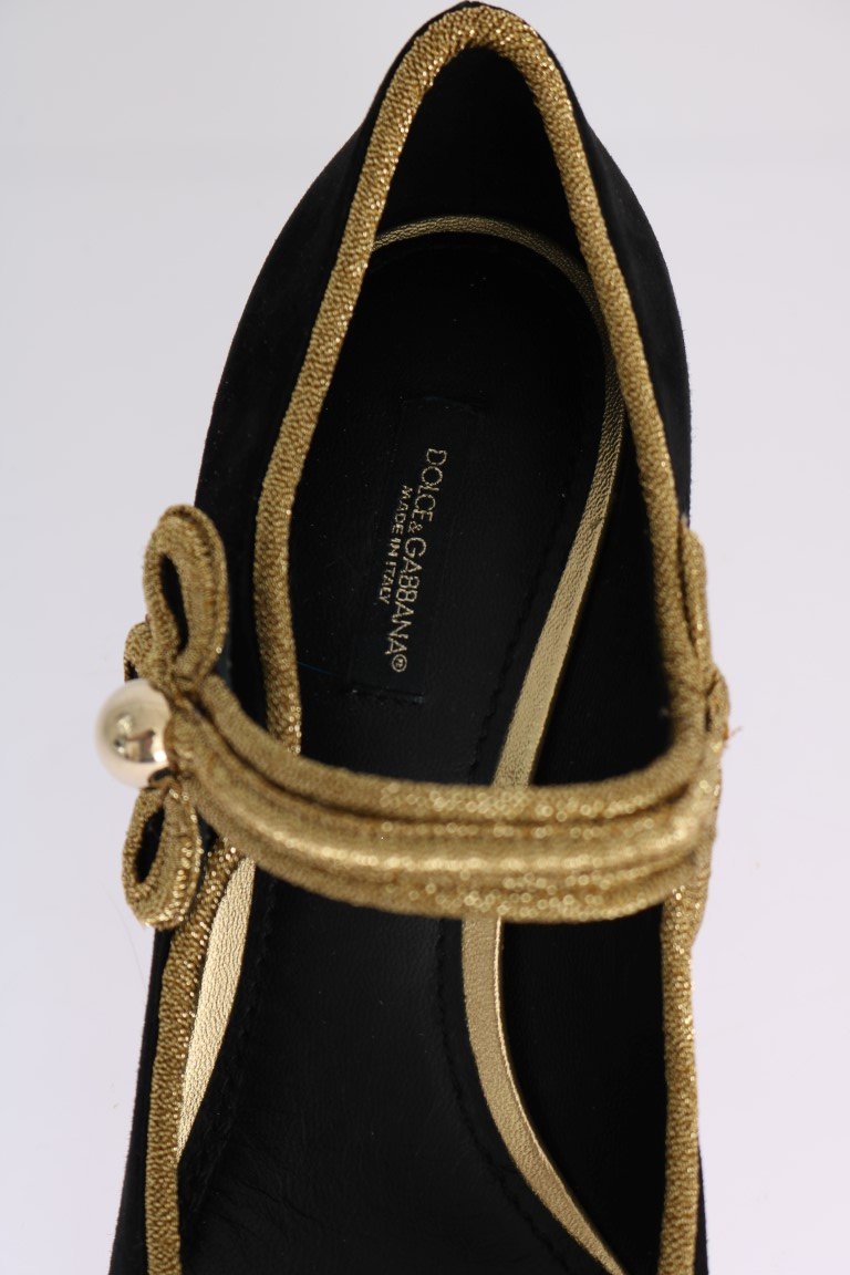 Black Gold Mary Janes Suede Pumps