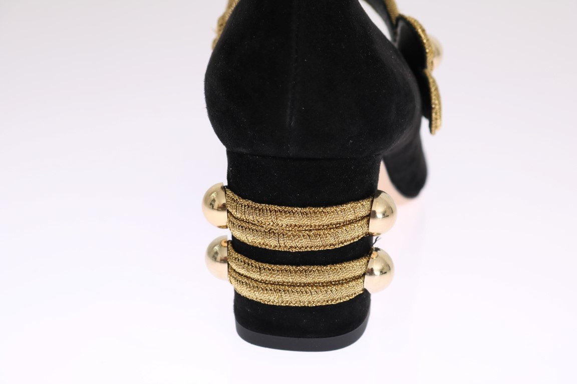 Black Gold Mary Janes Suede Pumps