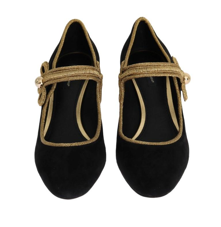 Black Gold Mary Janes Suede Pumps