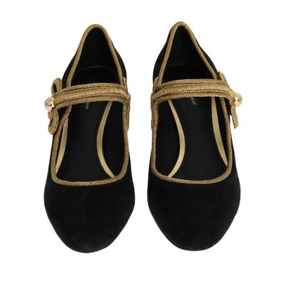 Black Gold Mary Janes Suede Pumps