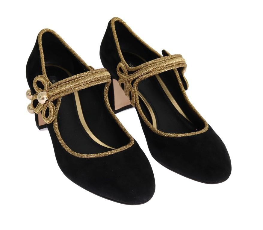 Black Gold Mary Janes Suede Pumps