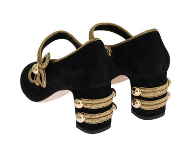 Black Gold Mary Janes Suede Pumps