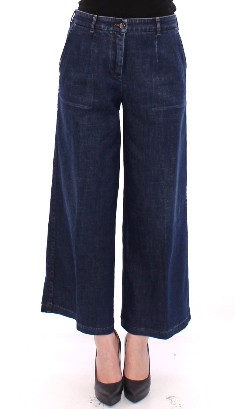 Blue Cotton Solid Pattern Logo Jeans Pants