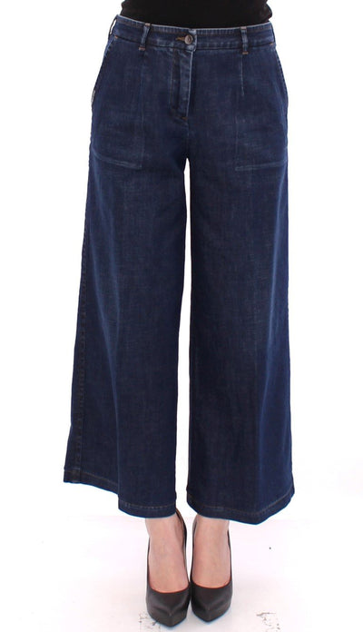 Blue Cotton Solid Pattern Logo Jeans Pants