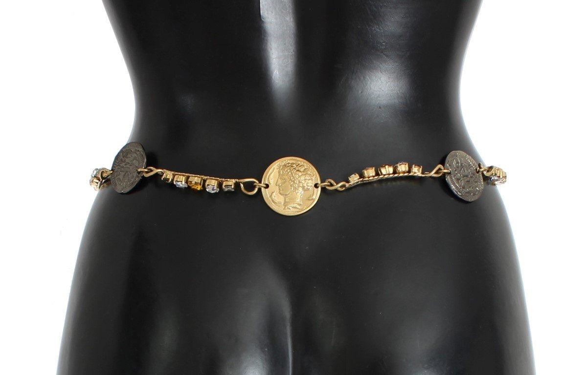 Brown Leather Roman Crystal Waist Belt