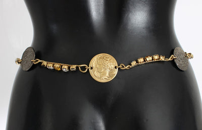 Brown Leather Roman Crystal Waist Belt