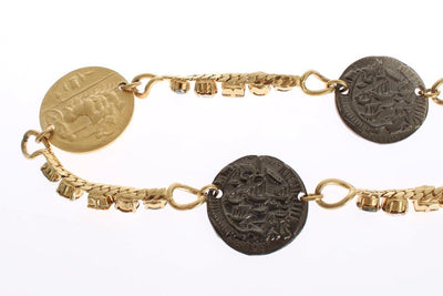 Brown Leather Roman Crystal Waist Belt