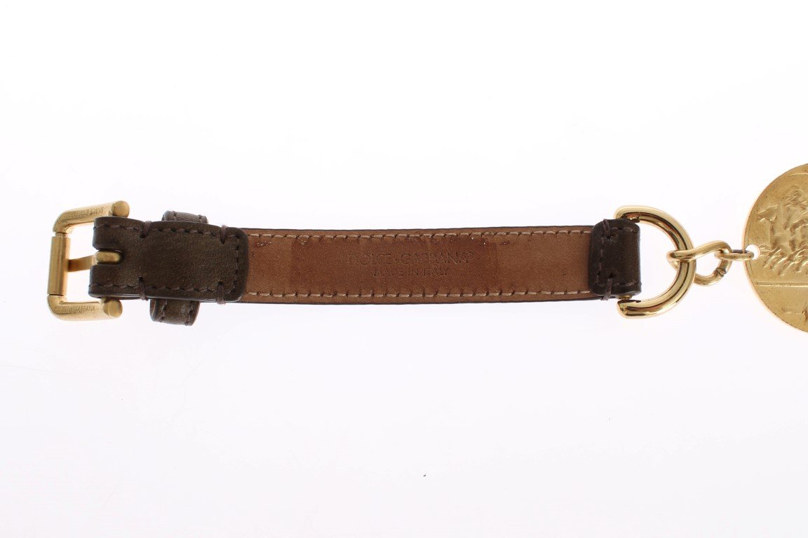 Brown Leather Roman Crystal Waist Belt