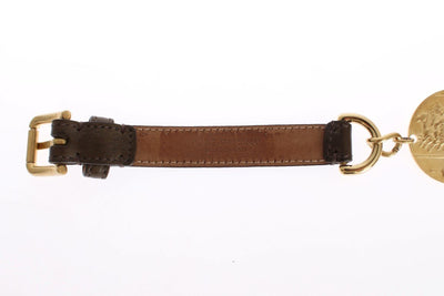 Brown Leather Roman Crystal Waist Belt