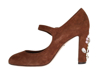 Brown Crystal Floral Suede Pumps