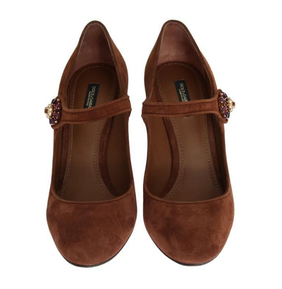 Brown Crystal Floral Suede Pumps