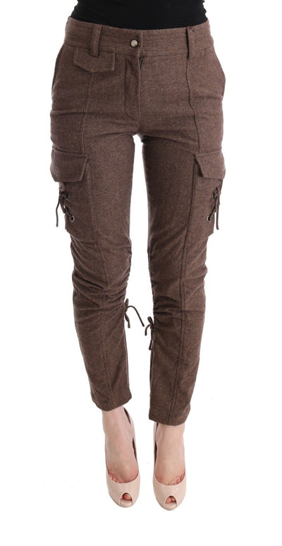 Brown Wool Cropped Cargo Casual Pants