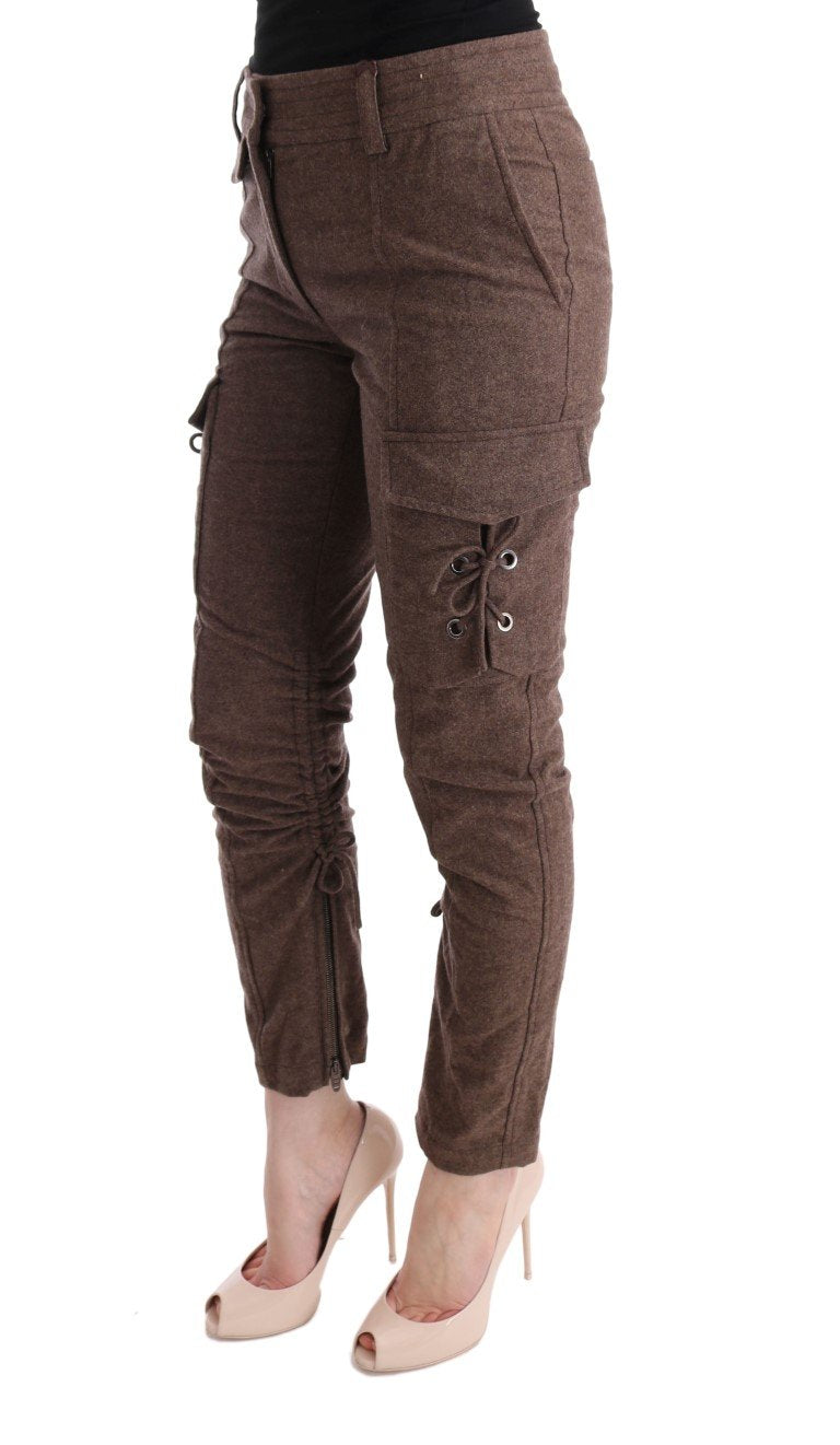 Brown Wool Cropped Cargo Casual Pants