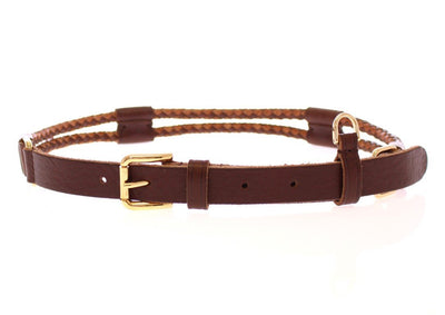 Brown Leather Logo Gold Buckle Belt