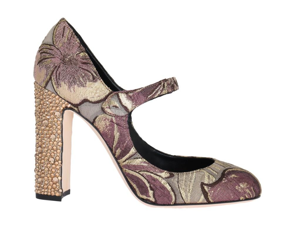 Purple Jacquard Crystal Floral Leather Shoes