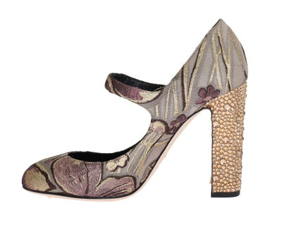 Purple Jacquard Crystal Floral Leather Shoes