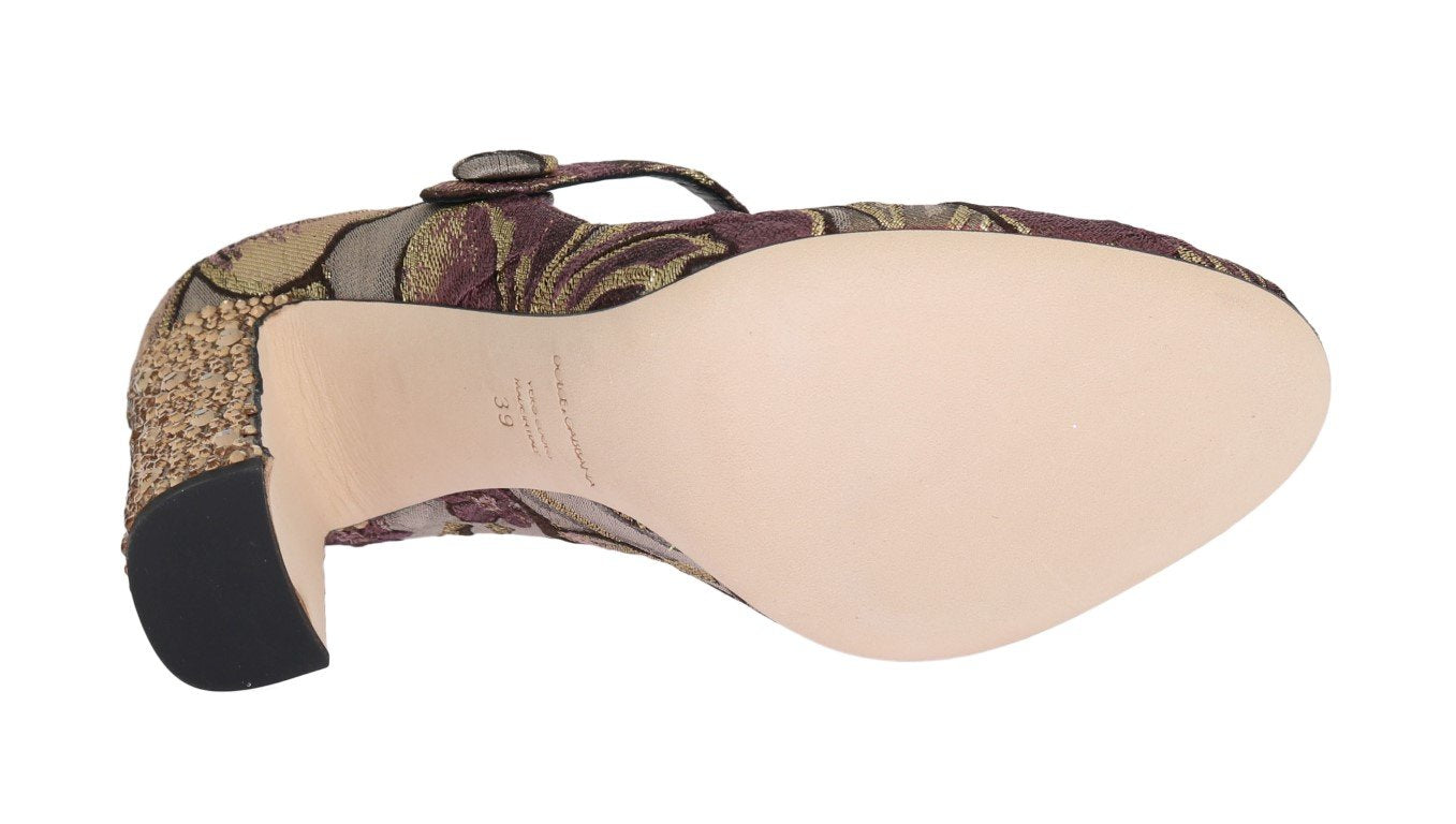Purple Jacquard Crystal Floral Leather Shoes