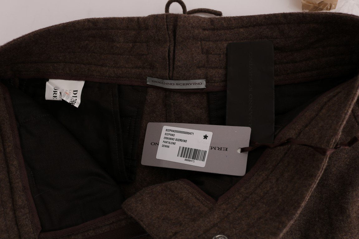 Brown Wool Cropped Cargo Casual Pants