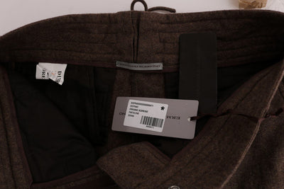 Brown Wool Cropped Cargo Casual Pants